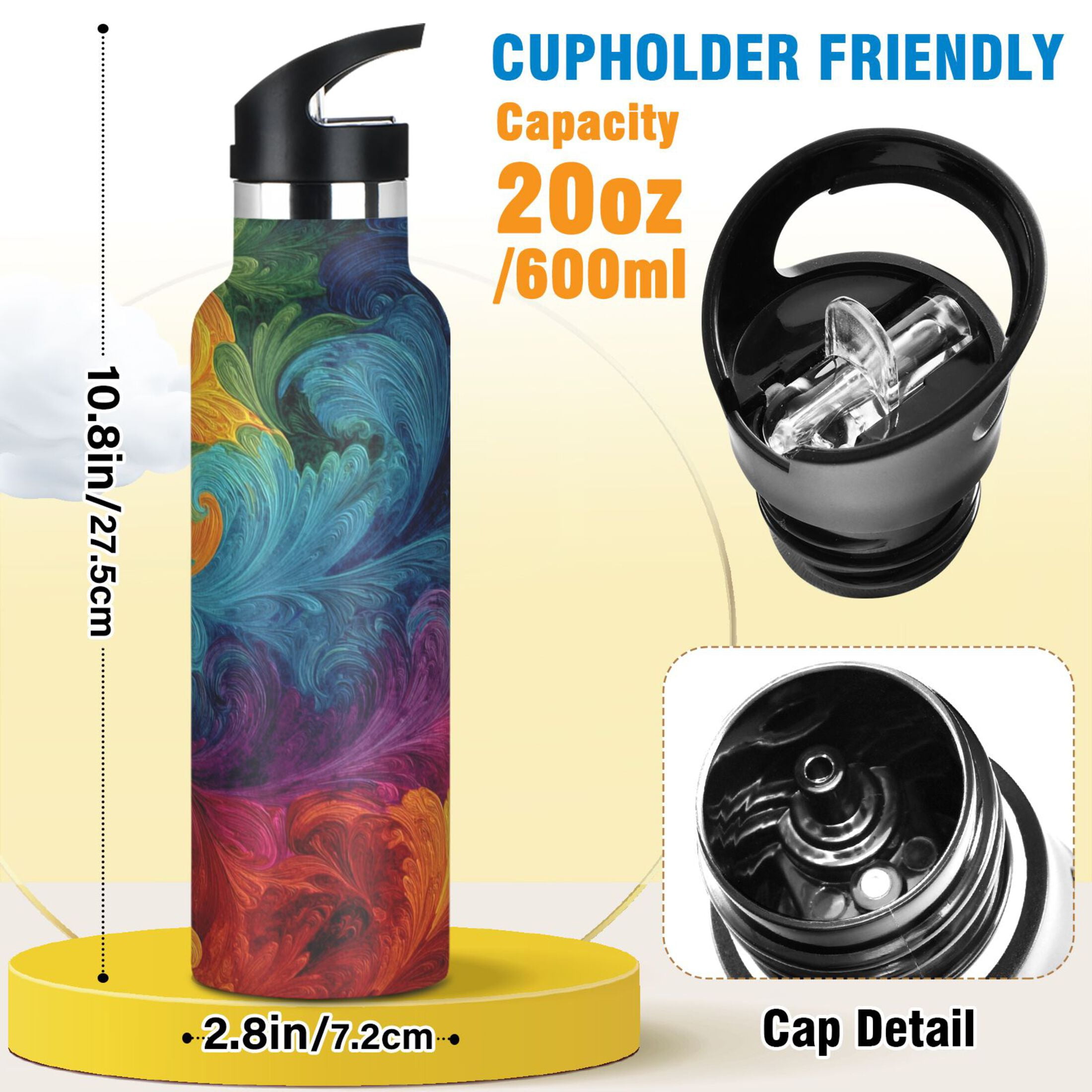 Kids Insulated Stainless Steel Sports Water Bottle 600ml (20oz) Vibrant Colorful Tie-dye Pattern