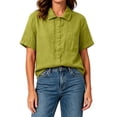 thumbnail image 5 of Women's Dress Shirts Causal Button Down Short Sleeve Shirt with Chest Pocket Breathable Linen Blouse for Women, 5 of 7