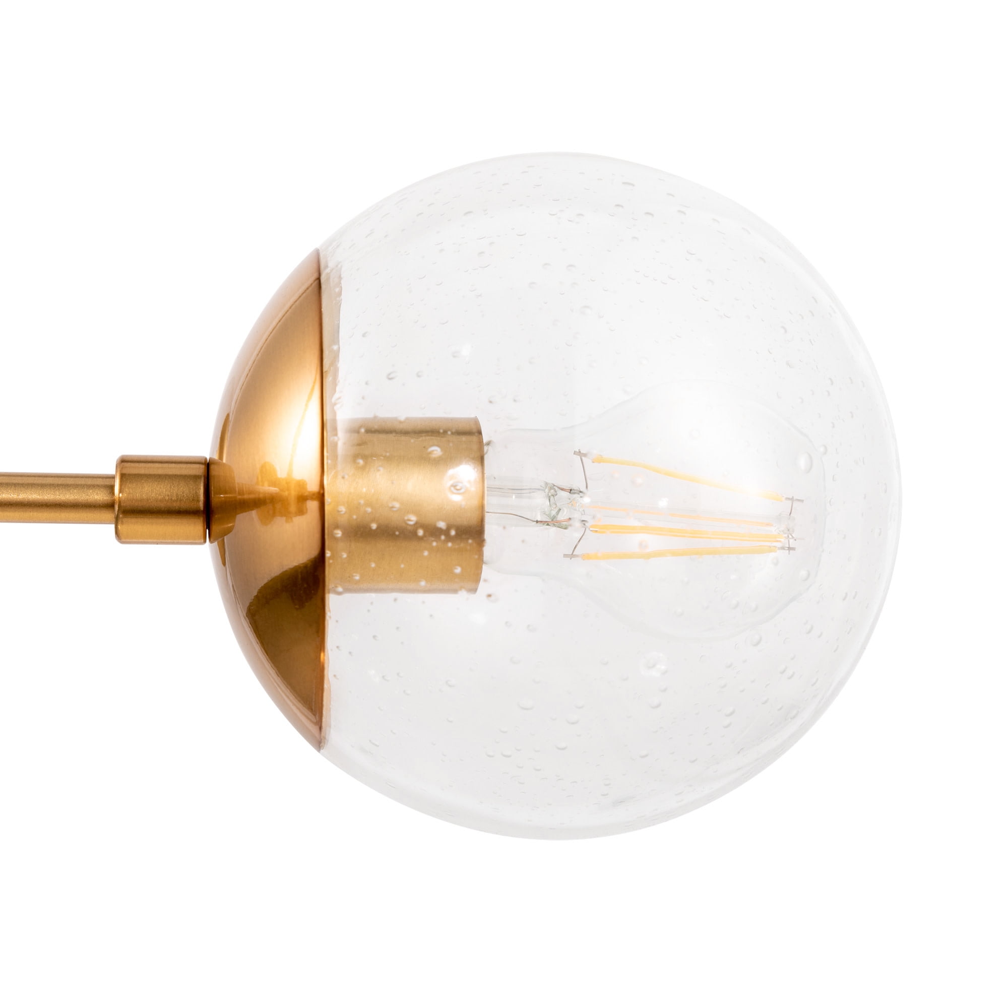 Satin Gold 5-Light Chandelier, Clear Seedy Glass Globe Shades, Dimmable, Sloped Ceiling Compatible