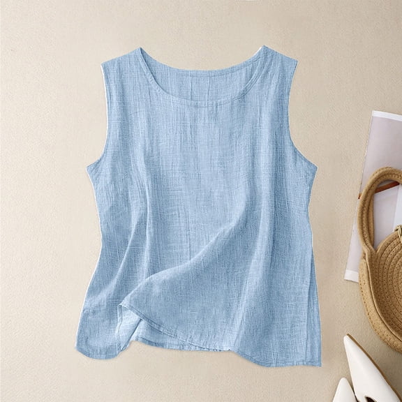 Adeawade Womens Tank Tops Sleeveless Sheer Blouse Loose Fit Summer Camisole Round Neck Solid Color Tank Top Elegant Vest Tops Light Blue 3Xl