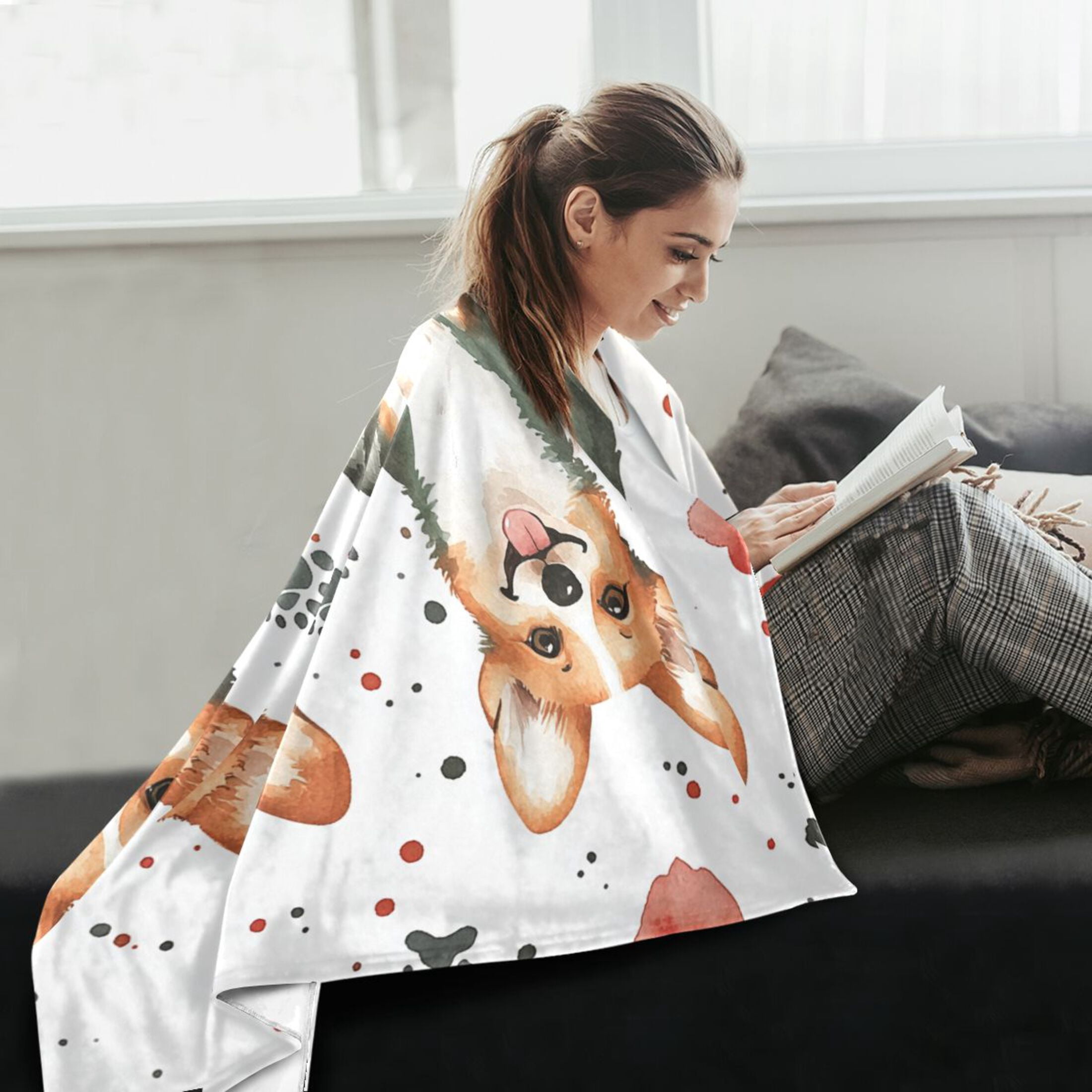 Three Cute Dog Throw Blanket 60" x 90" Soft and Warm Blankets for Couch Sofa and Bed