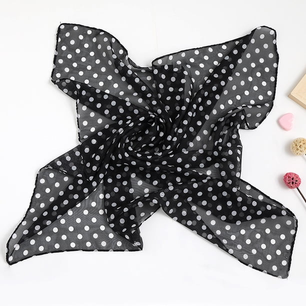 Xiao Hua Elegante bufanda personalizada, cuadrada de gasa, de seda sintética, con lunares pequeños decorativos (negra)