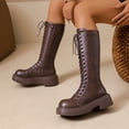 thumbnail image 5 of Velqoravia Black Boots,Concert Boots,Boots Y2K,Women's Fashion Casual Solid Color And Winter Style Round Toe Lace Up Low Heel Knee High Boots, 5 of 9