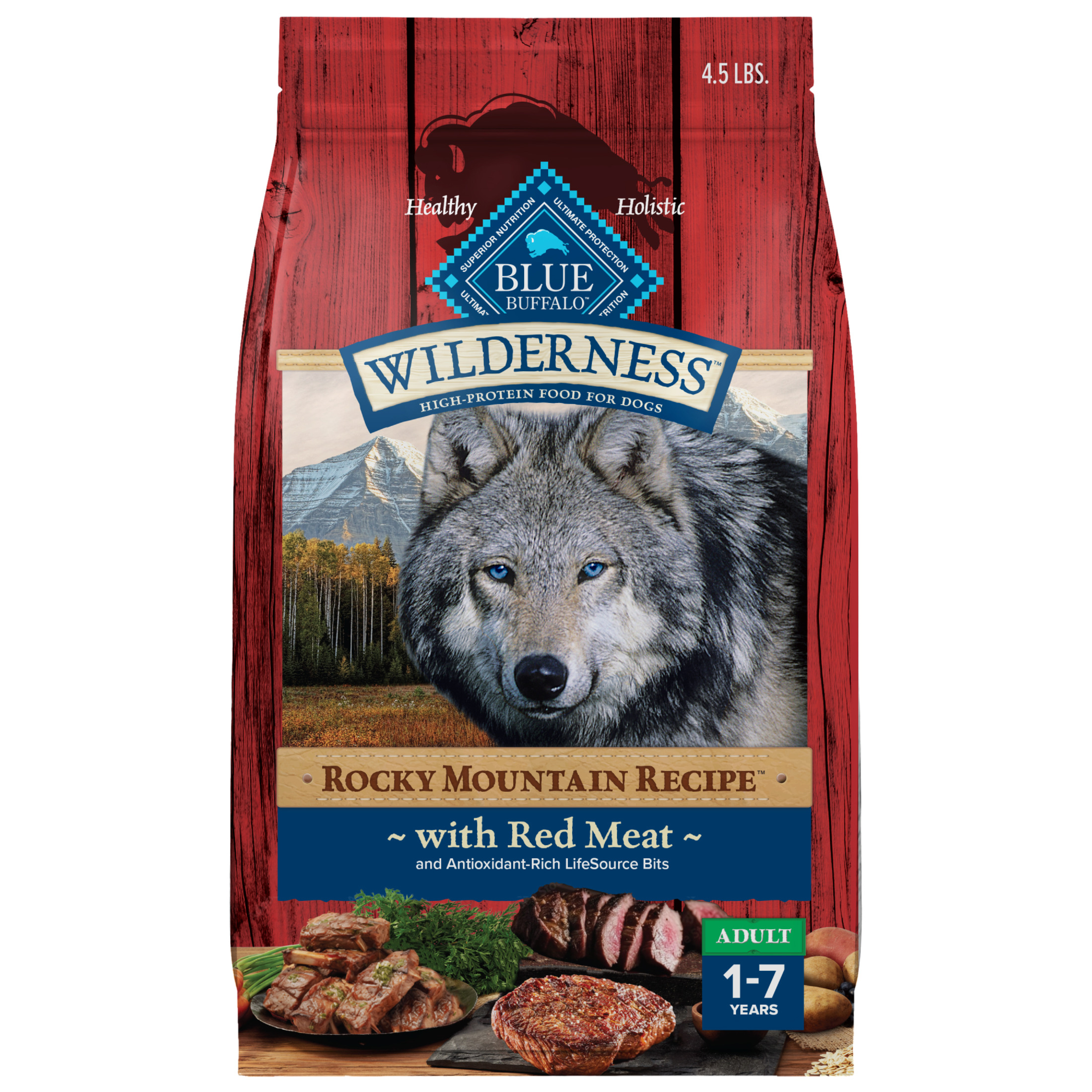 Blue Buffalo Wilderness Adult Dry Dog Food, Rocky Mountain Recipe, Red Meat, 4.5-lb. Bag