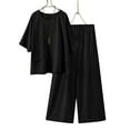 thumbnail image 2 of Linen Outfits Women 2 Piece Casual Summer Plus Size 3/4 Sleeve Tops & Wide Leg Pants Matching Sets, 2 of 8