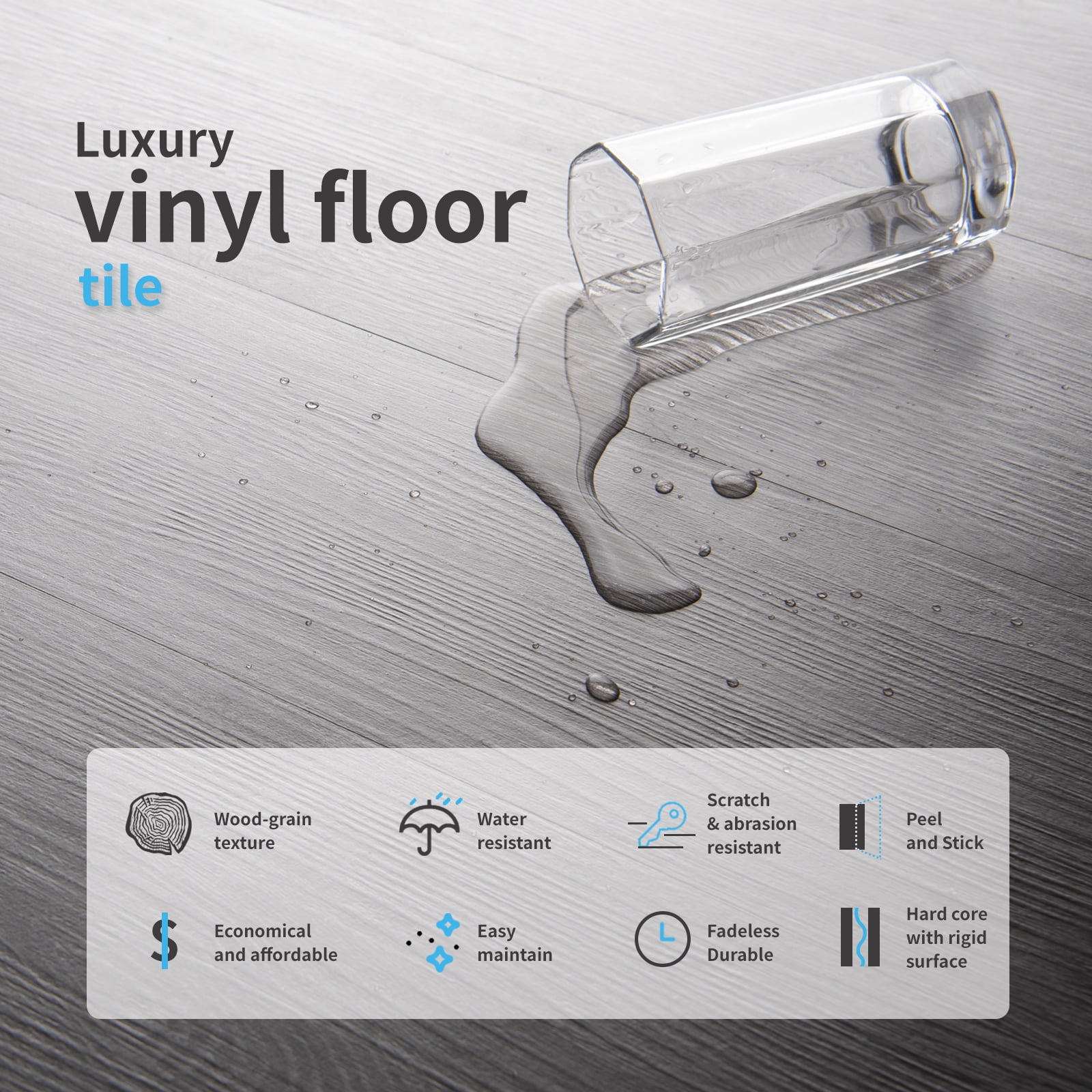 Art3d Self-Adhesive Flooring Peel and Stick Floor Tile Vinyl Wood Plank 36-Pack 54 Sq.Ft-Deep Grey
