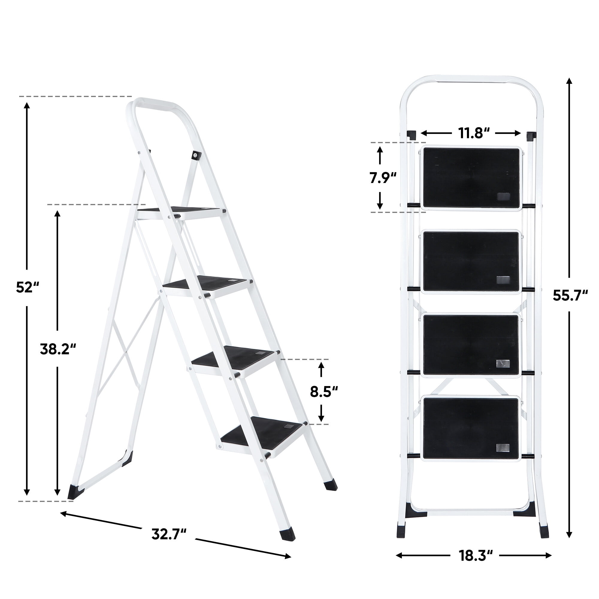 ZENSTYLE Folding 4-Step Ladder Anti-Slip Platform 330 lbs Capacity Portable Steel Frame - 1