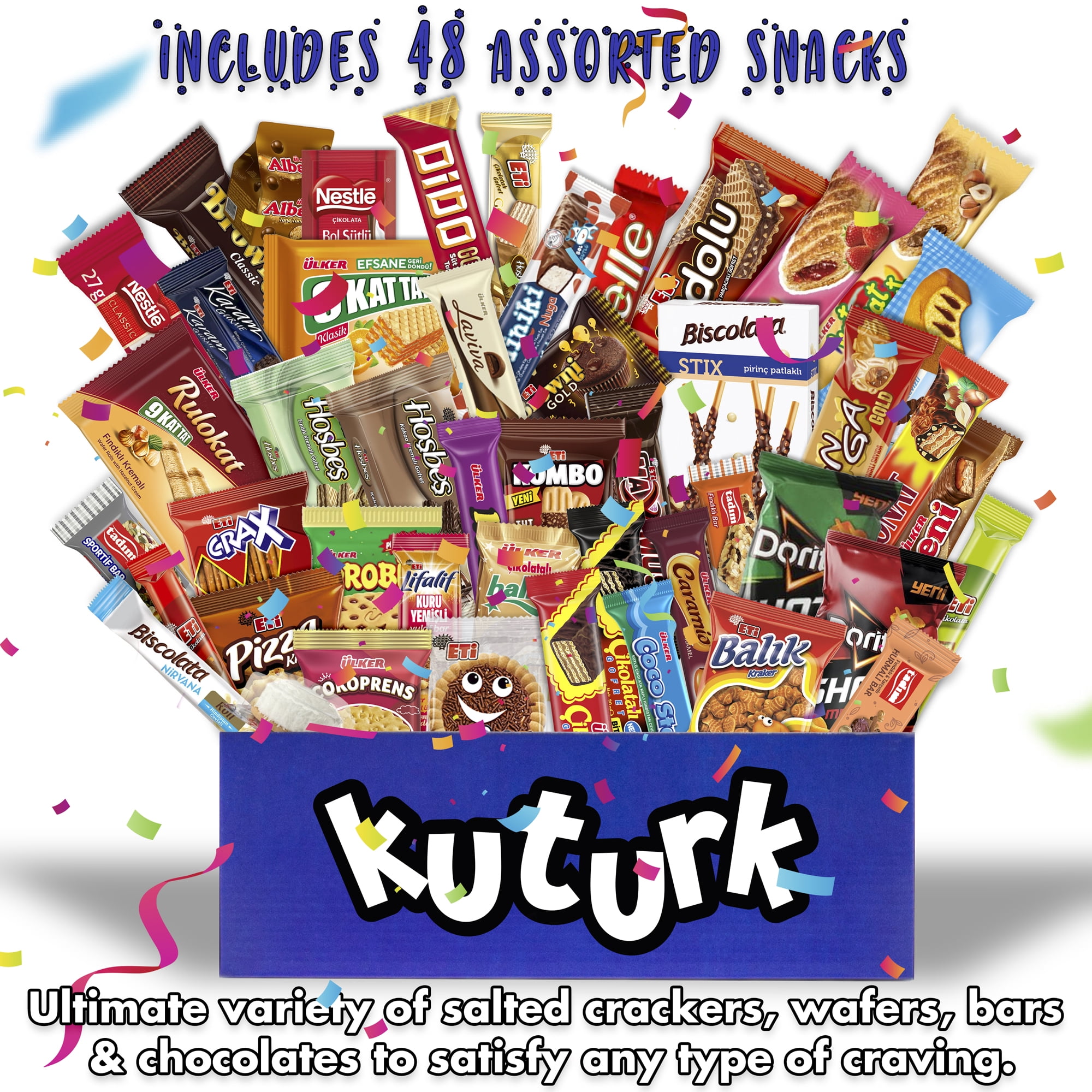 Turkish Goodies Foreign Snacks Variety Pack - International Snack Crate - 48ct Full-Size Treats
