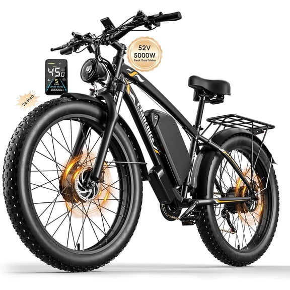 Dual Motor Peak 5000W Electric Bike for Adults Men Women 40-45MPH 100 Miles, 52V 34AH Long Range Ebike, Fat Tire 24Inch, Commuter Electric Bicycles Ebike, Hydraulic Disc Brake