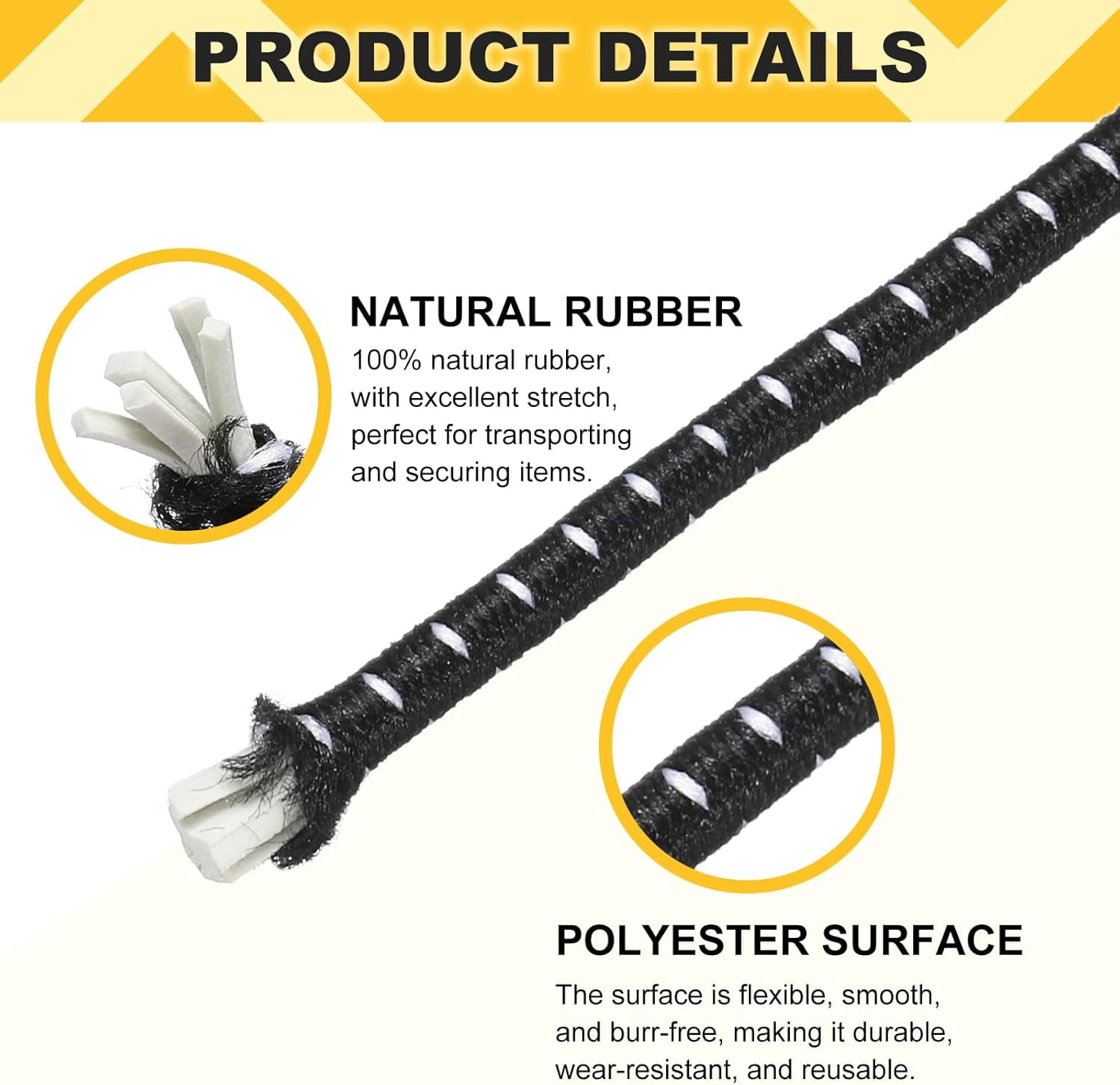 MKEUDQ-Elastic Bungee Cord, 1/8" x 49' Heavy Duty Polyester Bungee Shock Cords Kayak Stretch String Rope for Kayak Strap Tarp Tie Boating Tent Camping DIY Craft, Black-White