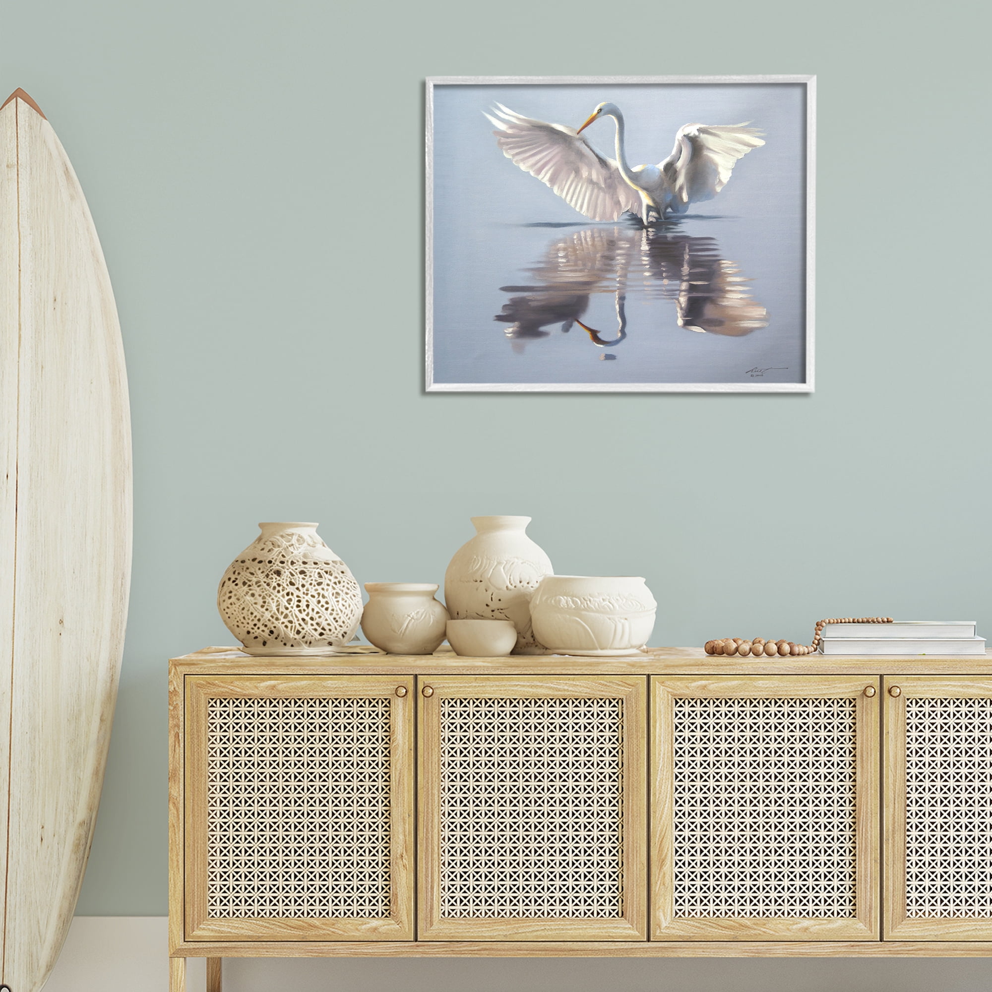 Stupell Industries Egret with Beautiful Wingspan Animals & Insects Painting White Framed Art Print Wall Art, 30 x 24