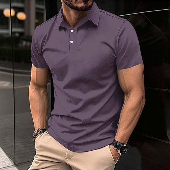 Timegard Tee Shirts for Men Drop Shoulder Short Sleeve Basic Tee Lapel V Neck Button Work Casual Tshirts