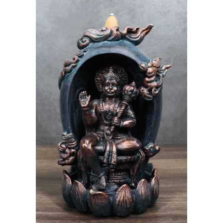 Hindu Buddha Hanuman Monkey God On Lotus Backflow Cone Incense Burner Figurine