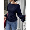 thumbnail image 4 of Camisas de Larga para Mujer, Tops Cortos de Otoño para Salir, Informales, con Cuello , Mangas Acampanadas, Acanalados, con Cordones, Ropa Y2K Azul Oscuro S, 4 of 8
