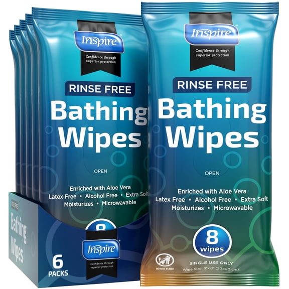 Body Wipes for adults bathing rinse free | Adult Wash Cloths Extra Large, Bathing Wipes for Incontinence, 8"x 8" In (48 count) | By