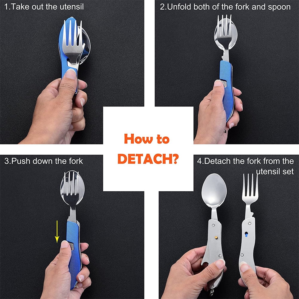 Tableware Fork/Spoon/Knife/Bottle Opener 4 in 1 Camping Utensils Cutlery Set 