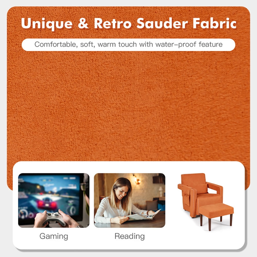 Finihen Accent Single Sofa Chair with Ottoman, Modern Berber Fleece Single Sofa Chair with Ottoman and Waist Pillow, for Living Room, Bedroom, Orange Finihen Accent Single Sofa Chair with Ottoman, Modern Berber Fleece Single Sofa Chair with Ottoman and Waist Pillow, for Living Room, Bedroom, Orange