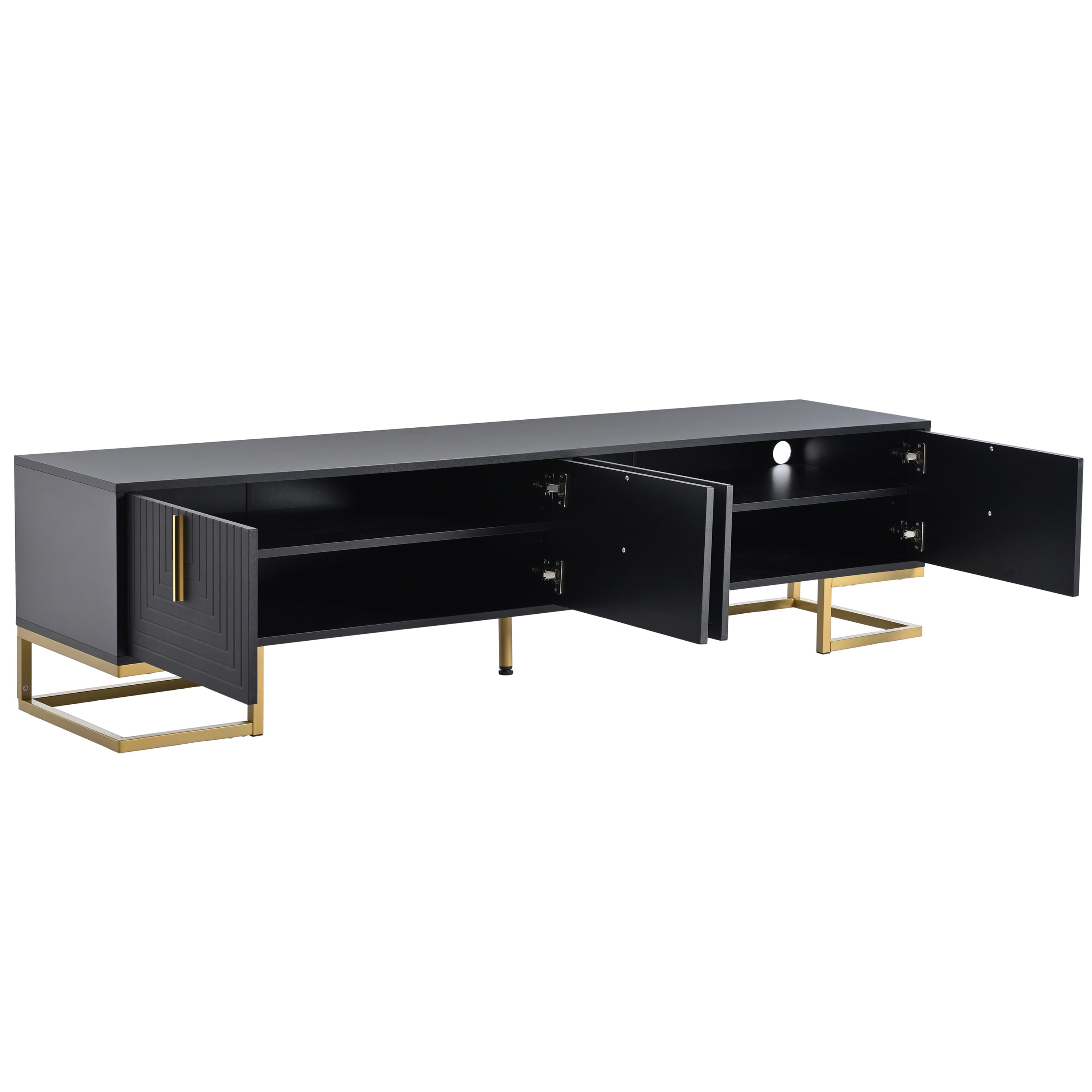 PORKISS TV Stand, Modern TV Console Table with Cabinets for TVs Up to 80”, Media Console Table with Doors and Shelves, Entertainment Center for Living Room, Black/Gold