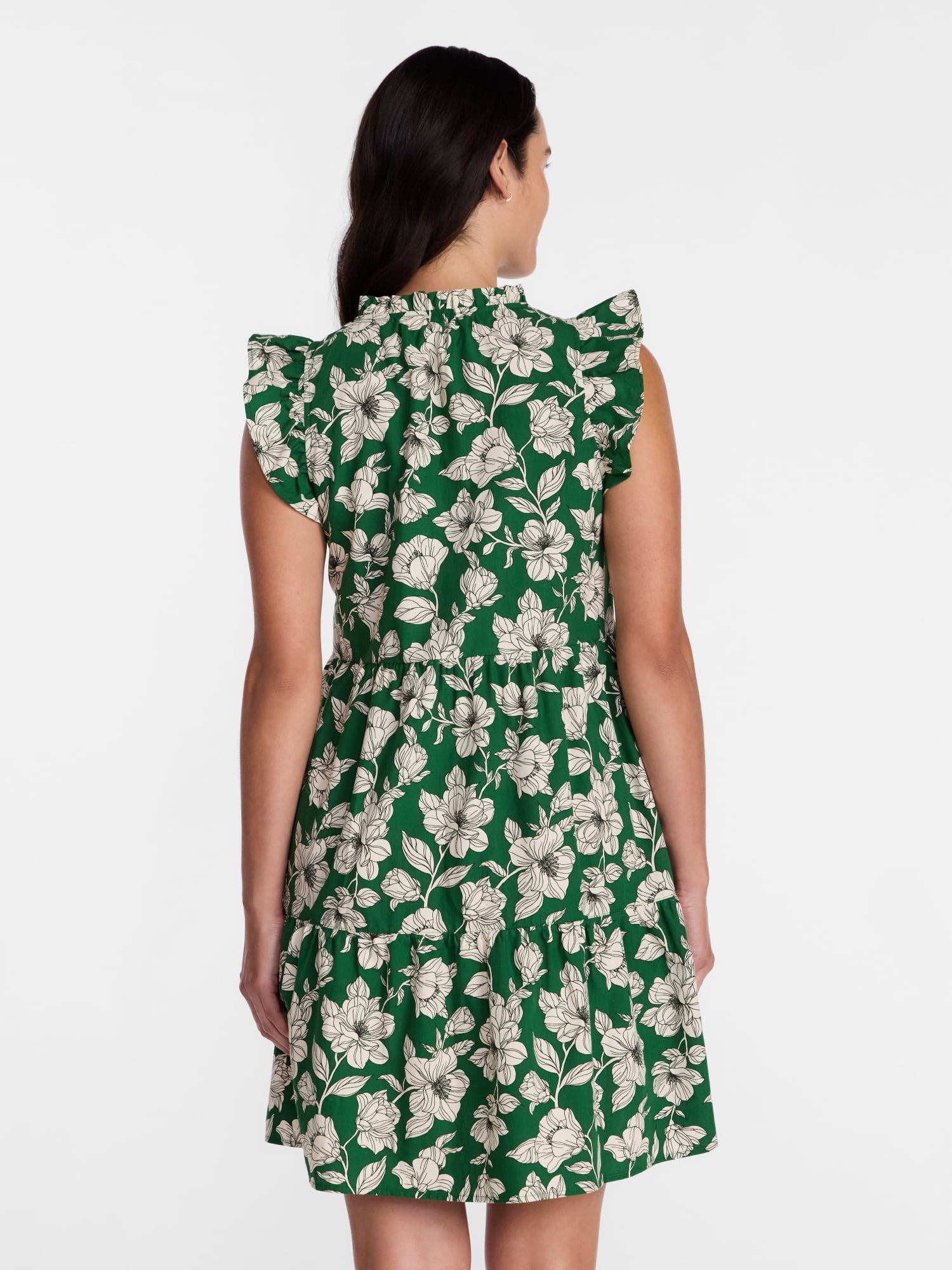 Time and Tru Women's and Women's Plus Cotton Mini Dress with Flutter Sleeves, Sizes XS-4X