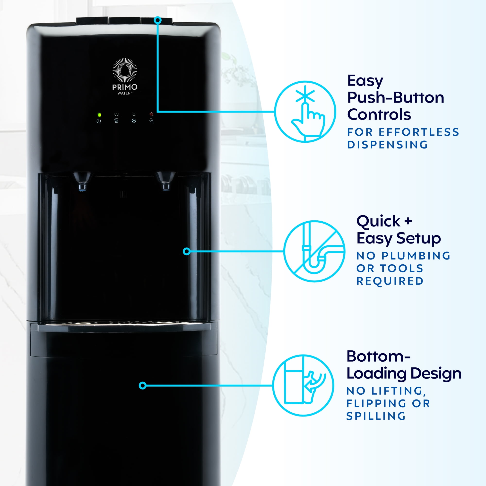 Primo Deluxe Bottom Load Bottled Water Dispenser, Black, Dispenses