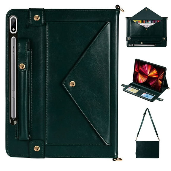 Case for Samsung Galaxy Tab S9 Ultra/S8 Ultra 14.6",Decase Premium Tri-Fold Protection Stand Wallet Tablet Shell Handbag With Crossbody Strap,for 14.6" Samsung Tab SM-X910/X916/X900/X906 - Deep Green