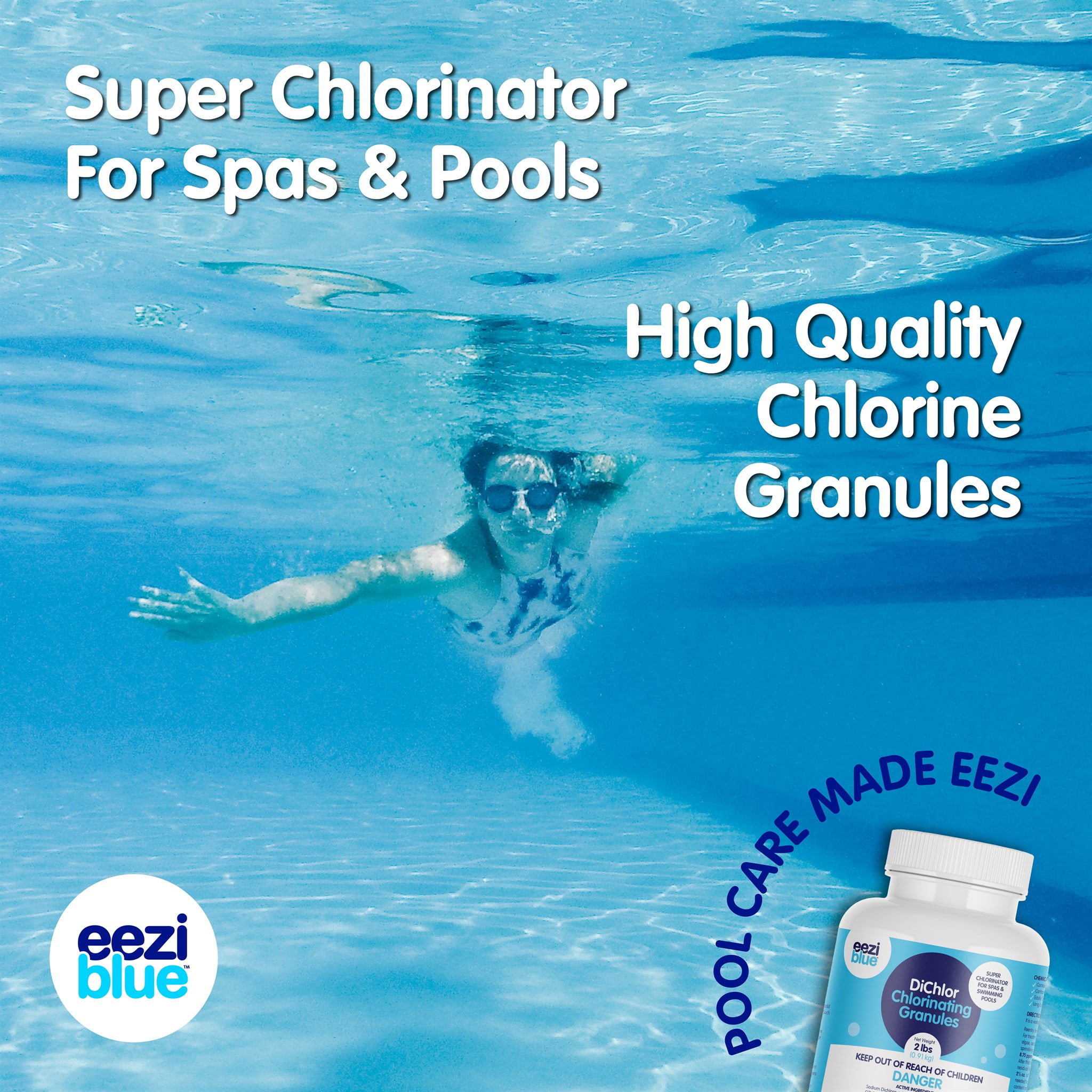 Eeziblue Chlorinating Granules - 2 lbs, Sodium DiChlor Pool Shock, Granular Shock for Hot Tub or Spa