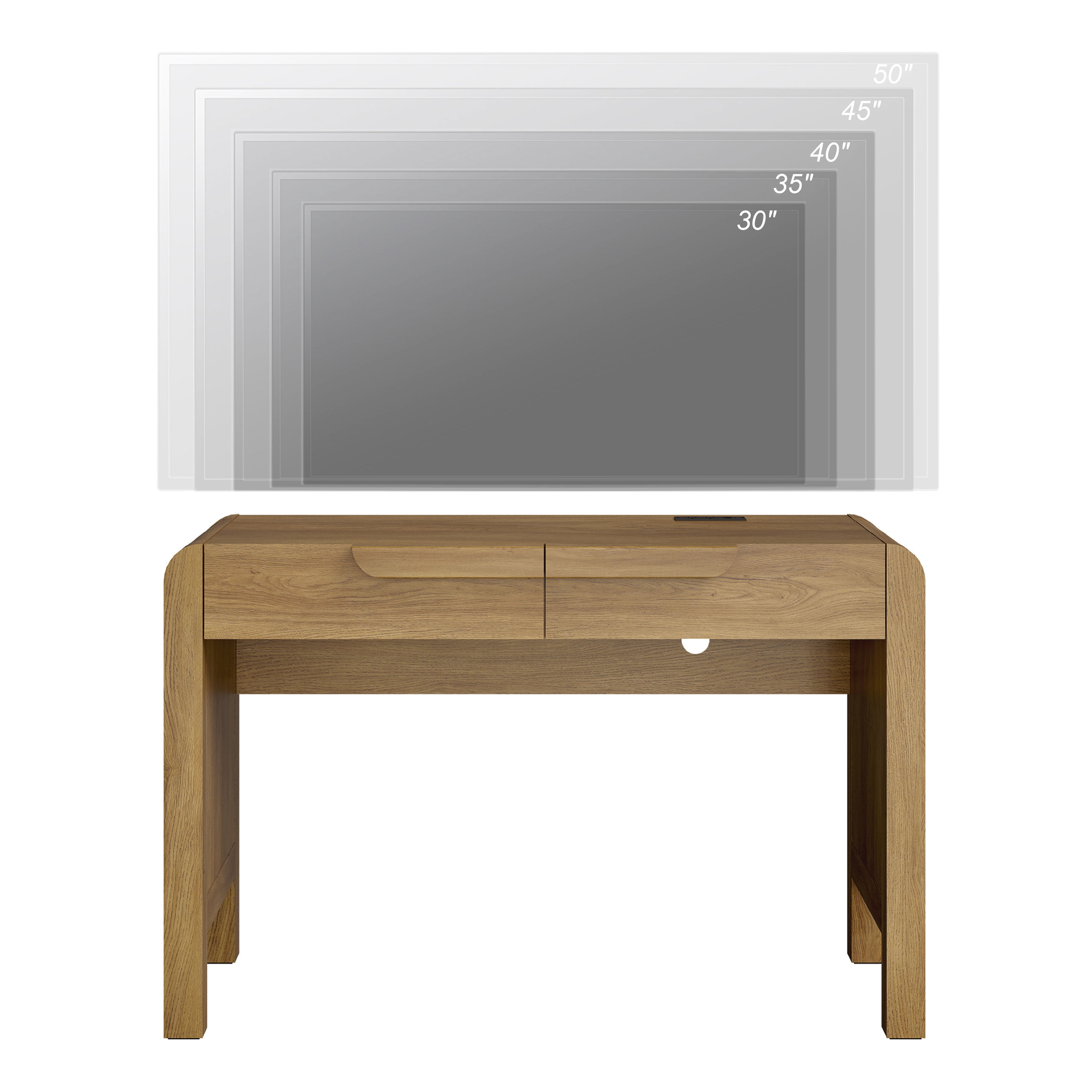 47.2”W Mid-century Modern Curved Waterfall Writing Desk With 2 Drawers，Wood Computer Desk With Charging Station, Standing Desk For Home Office