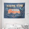 thumbnail image 1 of Hippie Decor Tapestry, Hippie Motivational Inspiring Quote with Flowers Dots and Drop like Ornaments, Wall Hanging for Bedroom Living Room Dorm Decor, 80W X 60L Inches, Dark Blue, by Ambesonne, 1 of 2