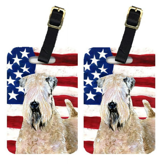 Caroline's Treasures Pair of USA American Flag with Wheaten Terrier Soft Coated Luggage Tags SS4019BT