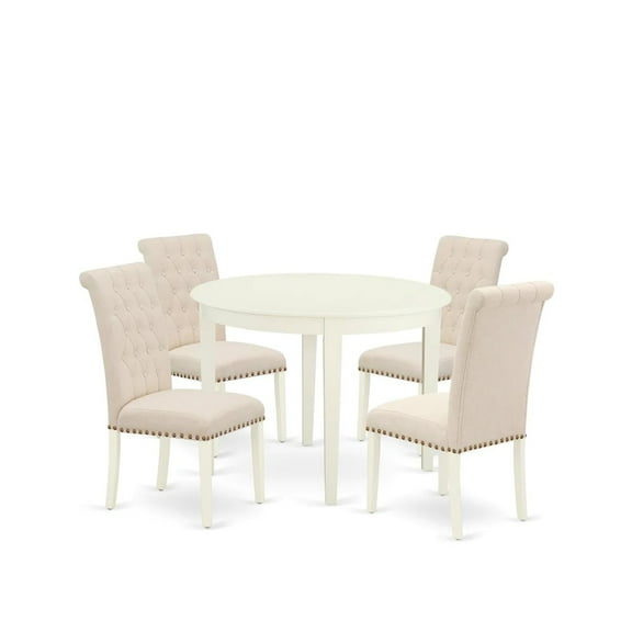 East West Furniture Boston 5-piece Wood Dining Set in Linen White/Light Beige