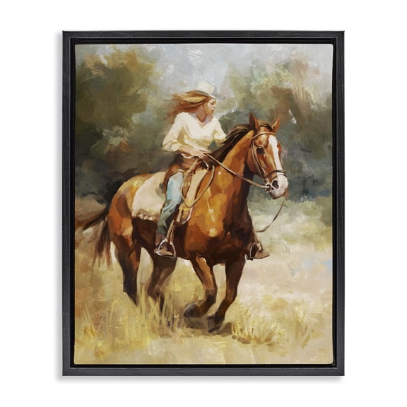 Stupell Industries Southwestern Galloping Cowgirl Scenery Black Floating Frame Canvas Art, 17 x 21, by Ziwei Li