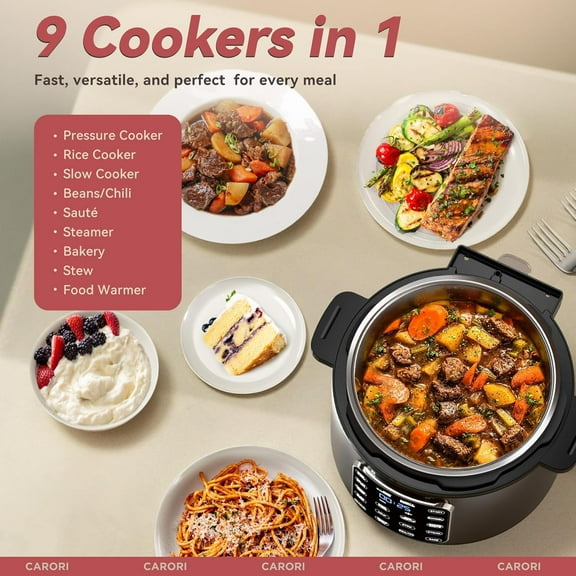 9-in-1 Electric Pressure Cooker 6 Qt, Stainless Steel Inner Pot with IMD Touchscreen - Black