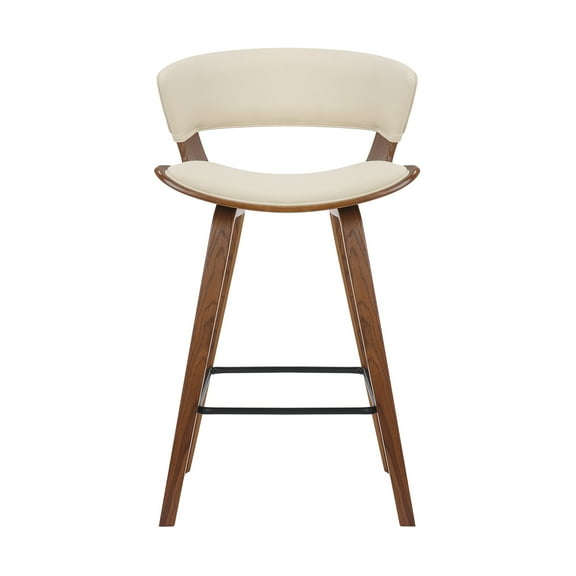 Modern Counter Height Bar Stool - WoodFaux Leather - 26 Inch - Kitchen Island Seating