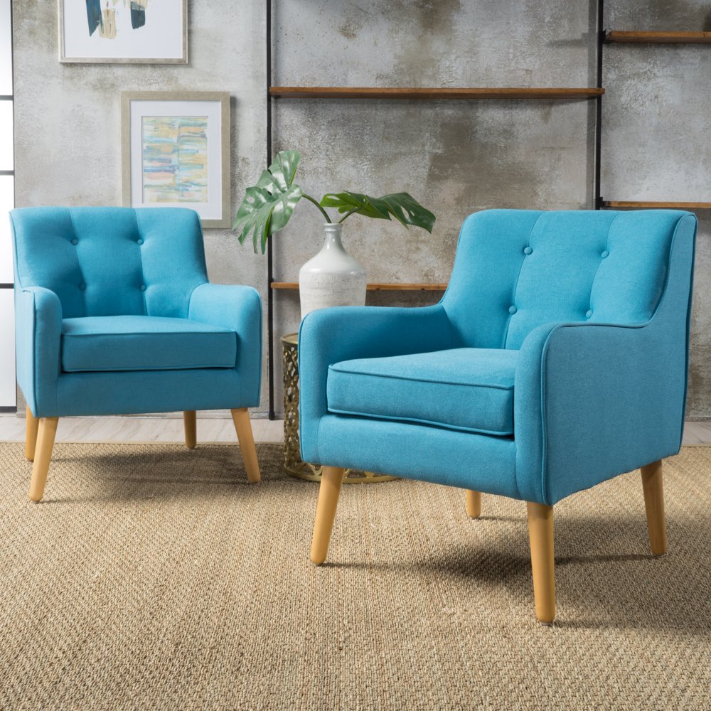 Noble House Fausto Mid Century Fabric Arm Chair, Teal