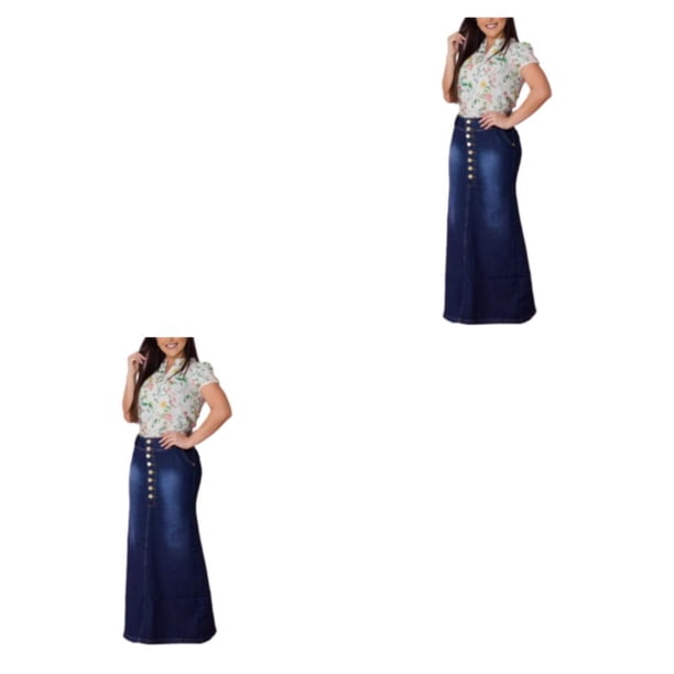 Qarigey de mezclilla lavada con botones para mujer - de mezclilla larga de aspecto romántico adelgazante de ajuste cómodo Faldas para mujer Type8 NO8