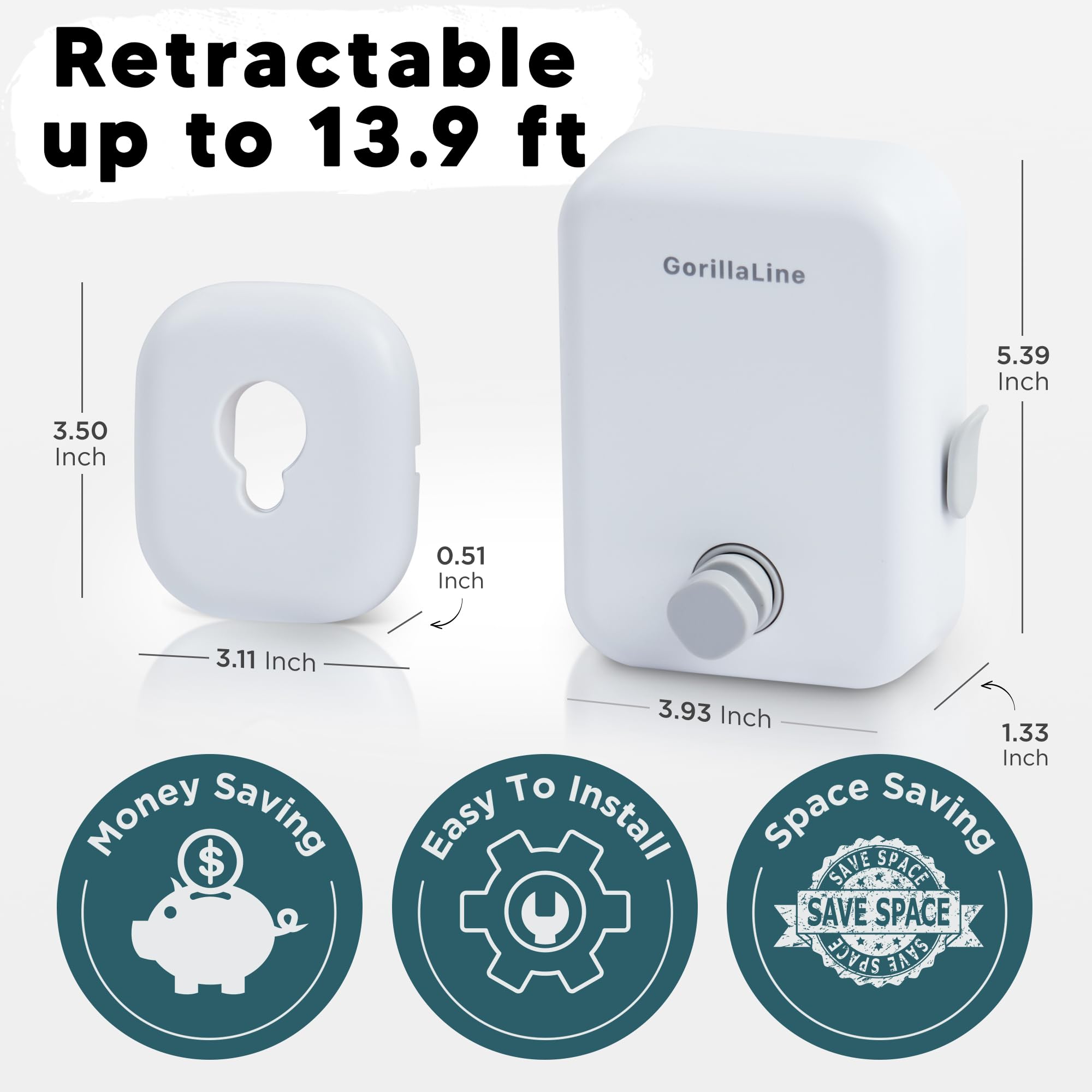 GorillaLine - Retractable Clothesline Indoor Outdoor Clothes Line | Heavy Duty Clothes Drying Laundry Line | Wall Mounted Drying Rack Clothing Line