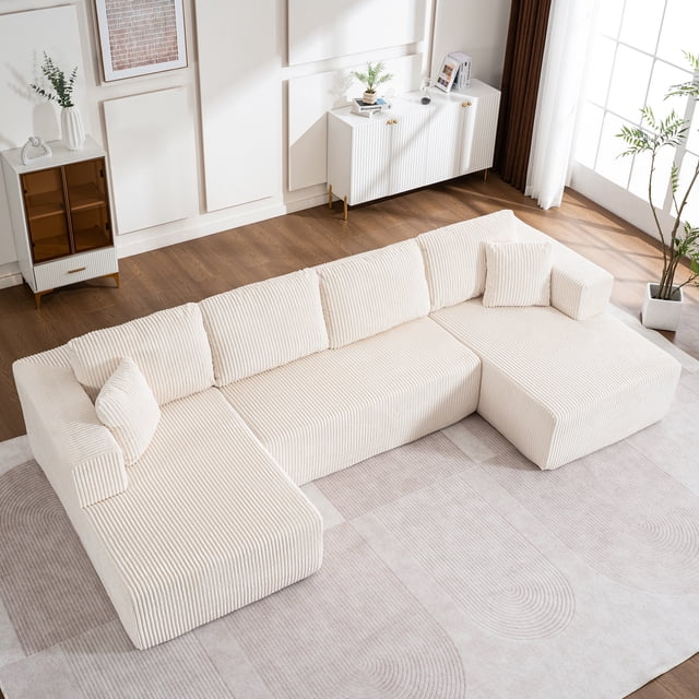 Salon avec sofa Sans Cadre - sofa Moderne Décontracté en Forme de U - sofa Modulaire avec Fauteuil Inclinable Ne Nécessitant Pas d'Installation.,Blanc