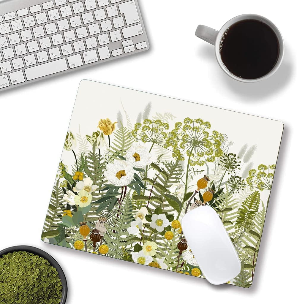 Mouse Pad, Floral Mouse Pad with Cute Design, Mouse Mat Square Waterproof Mouse Pads Non-Slip Rubber Base MousePads for Computer Office Laptop, Flowers Meadow