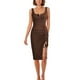 thumbnail image 4 of Gibobby Vestido sexy para mujer verano casual cuello redondo botón roscado vestido ajustado inferior cordón vestido(Café,G), 4 of 4