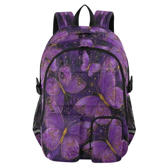 30L Backpack Durable Computer Bag for College & Travel Lightweight Daypack Fits 15.6" Laptop Glowing Purple Butterfly