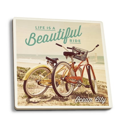

Ocean City New Jersey Life is a Beautiful Ride (Absorbent Ceramic Coasters Set of 4 Matching Images Cork Back Kitchen Table Decor)