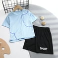 thumbnail image 2 of Bysome Boys Outfit Set Letter Print Short Sleeve Crew Neck Shirts With Shorts Outfit Casual Boys Set Size 2-3 Years Light Blue, 2 of 4