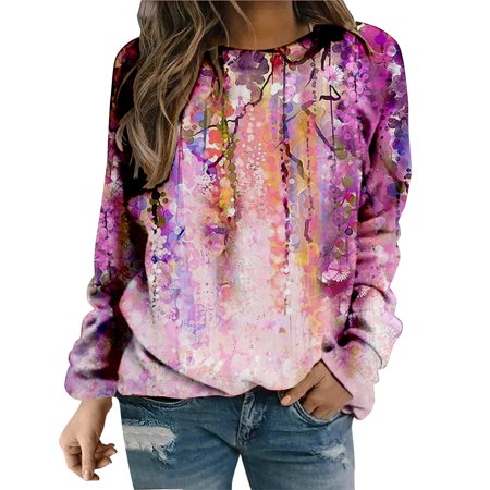 

Sweatshirts Women Trendy Womens Daily Print O Neck Sweatshirt Round Neck Fit Pullover Tops Casual Long Sleeve Workout Shirts Casual Loose Louse Light Lingerie Set