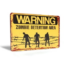 Warning Zombie Detention Area Metal Wall Sign Halloween Decorations Room Decor