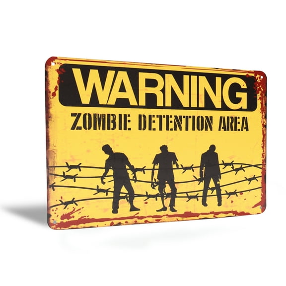 Warning Zombie Detention Area Metal Wall Sign Halloween Decorations Room Decor