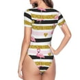 thumbnail image 4 of Gaeub Gold Glittering Hearts And Flamingos Women'S Short Sleeve One Piece Swimsuit Sexy High-Waisted Bodysuit For Swimming, Beach, Sports - Medium, 4 of 9