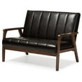 thumbnail image 1 of Allora Faux Leather Loveseat in Dark Espresso and Walnut, 1 of 6