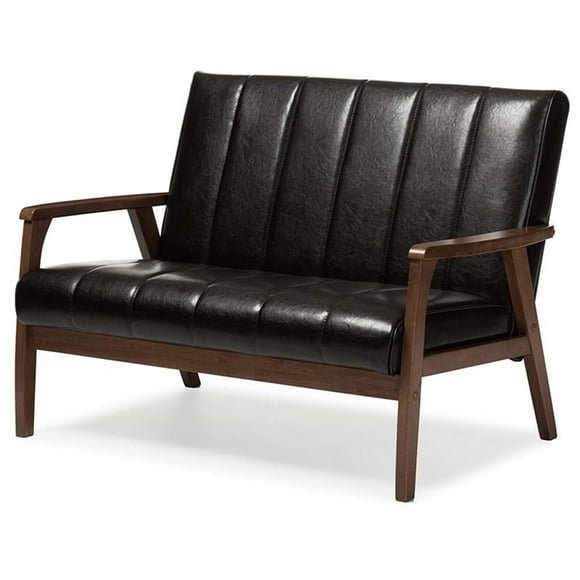 Baxton Studio Nikko Faux Leather Loveseat in Dark Espresso and Walnut