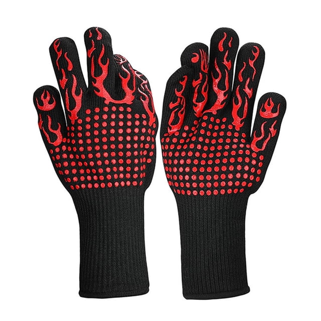 Guantes resistente al calor Mits de horno colgando elástico ahorro de espacio de la barbacoa de la barbacoa para hornear para asar la fritura de asado 1 par Inevent HA010781-00