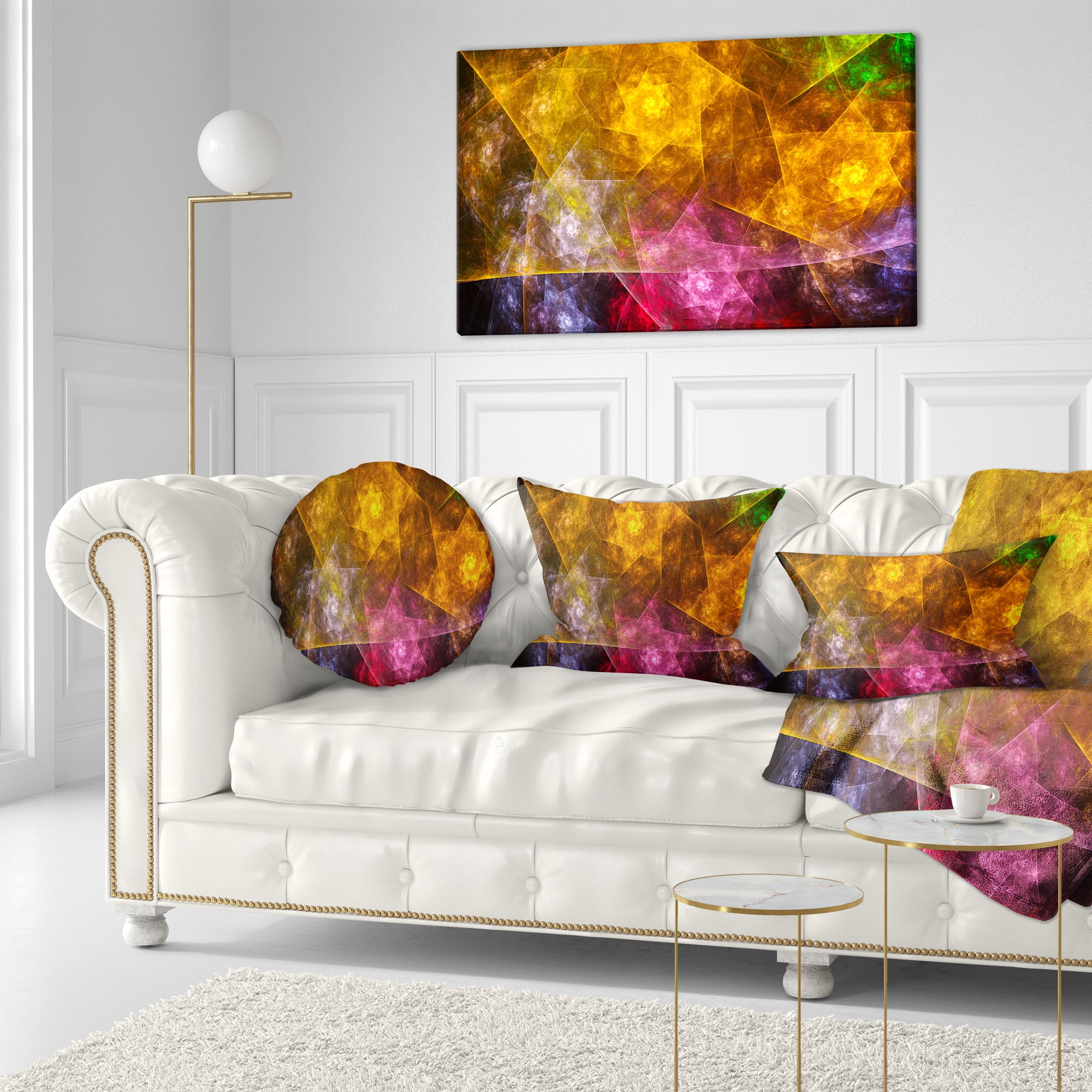 Designart Yellow Pink Rotating Polyhedron - Abstract Throw Pillow - 12x20